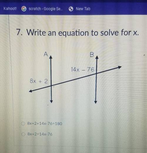 Write an equation to solve for x 8x+2 14x-76 will give brainiest