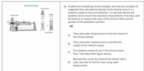 2)

Using the lab equipment and a calculator, compute the density and identify the mineral in ques