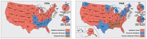 Examine the US electoral maps.

Comparing the maps, which region experienced the greatest politica