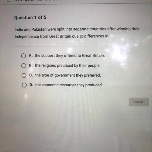 India and Pakistan were split into separate countries after winning their

independence from Great