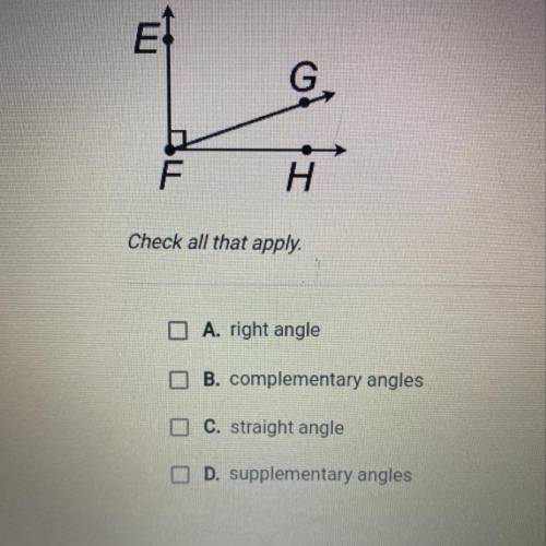 Name the types of angles shown
Check all that apply.