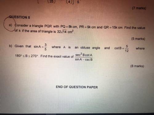 Question 5(b)
Find the exact value