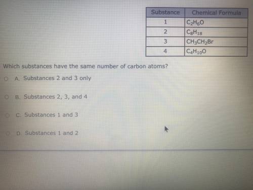 Which substances have the same number of carbon atoms ?

A. Substances 2 and 3 only
B. Substances