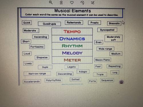 Color each word the same as the musical element it can be used to describe

Example: 
Blue: all th