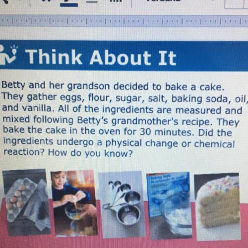 Betty and her grandson decided to bake a cake.

They gather eggs, flour, sugar, salt, baking soda,