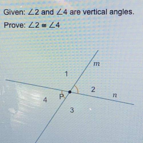 Given: Z2 and Z4 are vertical angles.
Prove: Z2 = Z4