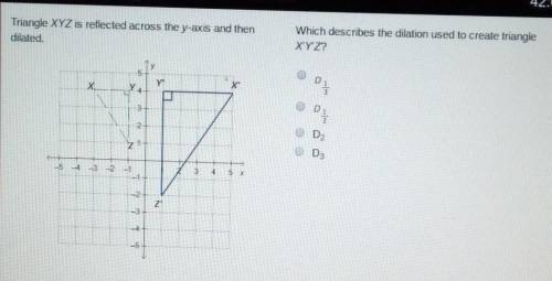 Which describes the dilation used to create triangle Triangle XYZ is reflected across the y-axis an