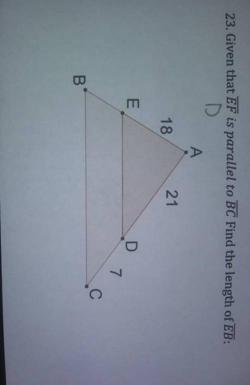 23. Given that ED is parallel to BC Find the length of EB.