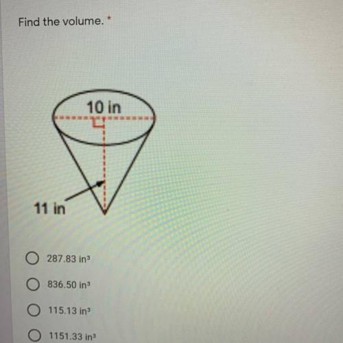 Find the volume. *
10 in
11 in