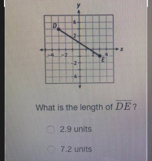 What is the length of DE?
2.9 units
7.2 units
12.5 units