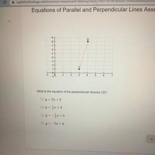 What is the equation of the perpendicular bisector CD?