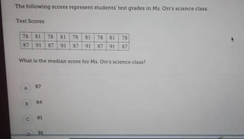 The following scores represent students' test grades in Ms. Orr's science class. Test Scores 78 81