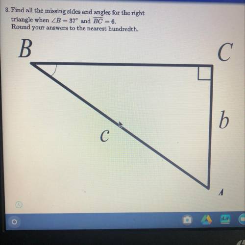 8. Find all the missing sides and angles for the right

triangle when ZB = 37º and BC = 6.
Round y