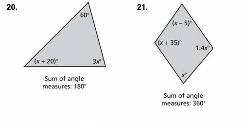 Find the value of x. Then find the angle measures of the polygon. 

Please help me as soon as pos
