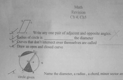 Draw an open and closed curves in circle given

circle given
Name the diameter, a radius , a chord