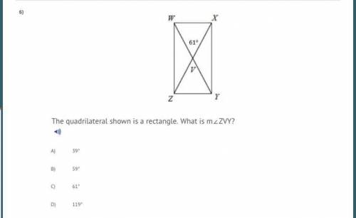 The quadrilateral shown is a rectangle. What is m∠ZVY?

A) 39°
B) 59°
C) 61°
D) 119°