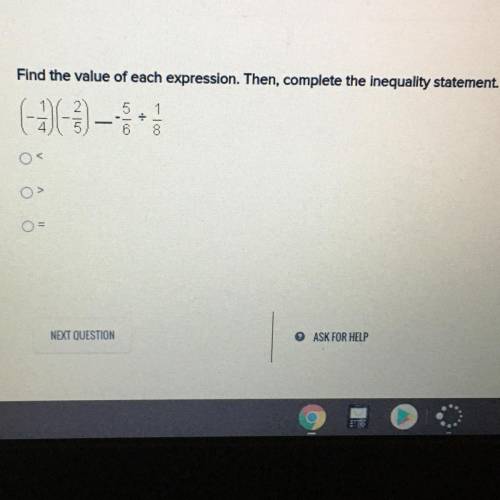 Find the value of each expression. Then, complete the inequality statement.