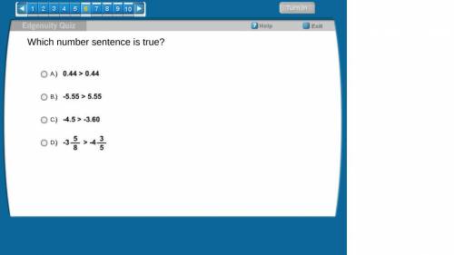Which number sentence is true?
A. 
B. 
C. 
D.