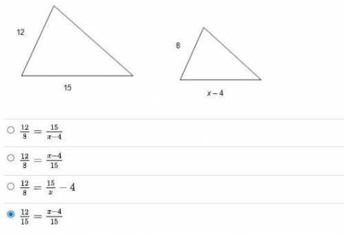 PLEASE HELP
Set up a proportion to solve for x in the following similar triangles.
