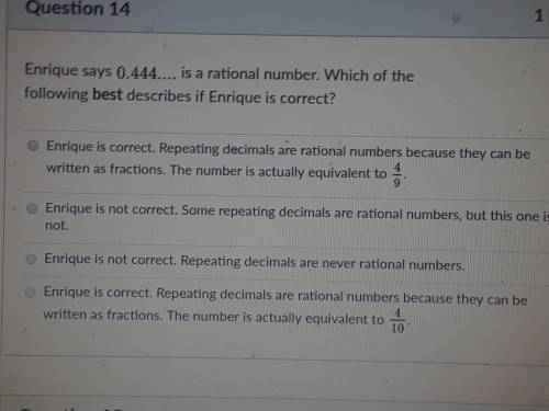 Enrique says 0.444... is a rational number. Which of the following best describes if Enrique is cor