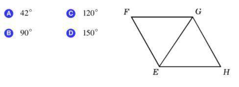 Quadrilateral EFGH is composed of equilateral triangles EFG and EGH. What is the measure of angle F