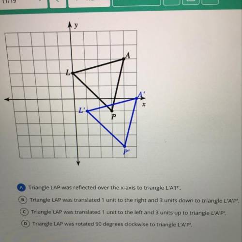 Select the sequence of transformations that maps triangle LAP onto triangle L’A’P’.