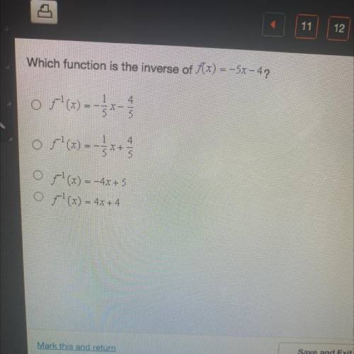 Which function is the inverse of y(x) = -5x-4?