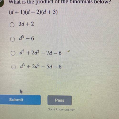 What is the product of the binomials below? (D+1)(d-2)(d+3)