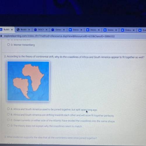 2. According to the theory of continental drift, why do the coastlines of Africa and South America