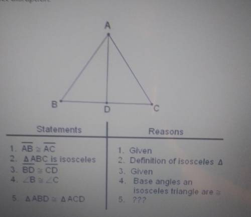 Choose the missing reason in the proof -) A ) AAS B) ASA C SSA D SAS