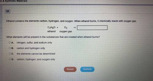 PLEASE HELP ASAP Chemical reactions and synthetic materials
