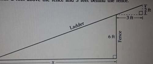 A ladder is placed against a fence that is 6 feet tall. The ladder extends 2 feet above the fence a