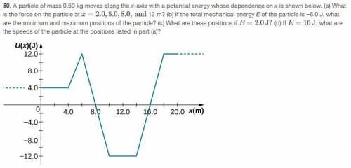 A particle of mass 0.50 kg moves along the x-axis with a potential energy whose dependence on x is