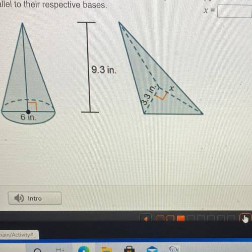 A cone and a triangular pyramid have a height of 9.3 m

and their cross-sectional areas are equal