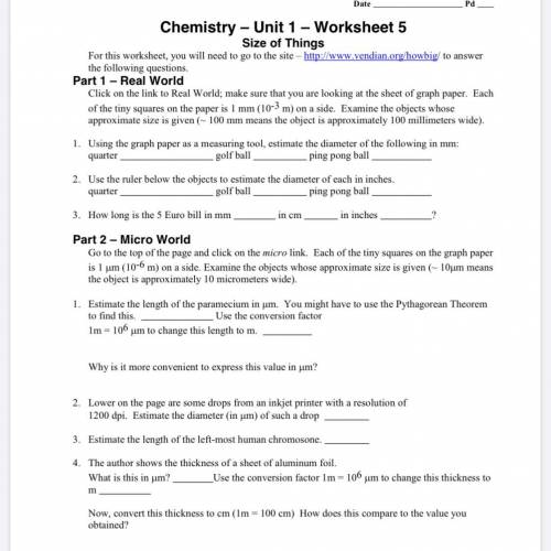 Chemistry Unit 1 Worksheet 5