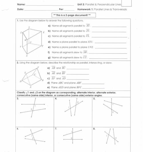 Homework 1: Parallel Lines & Transversal