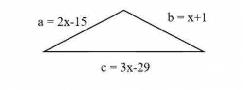 The perimeter of a triangle is 53 ft. Find the value of x. Then find the length of each side.