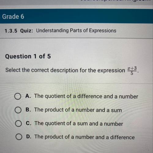 Select the correct description for the expression
x+3
5