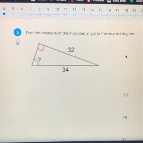 Find the measure of the indicated angle to the nearest degree.
How do I solve this?