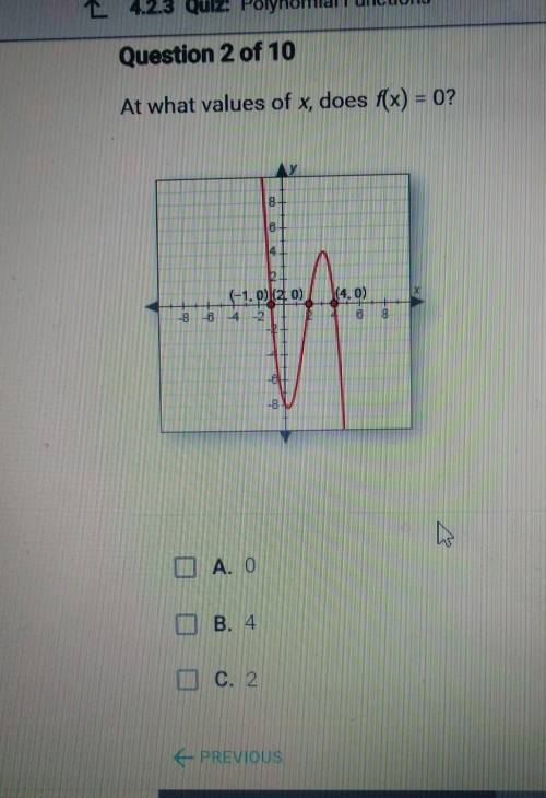 At what values of x does f(x)=0