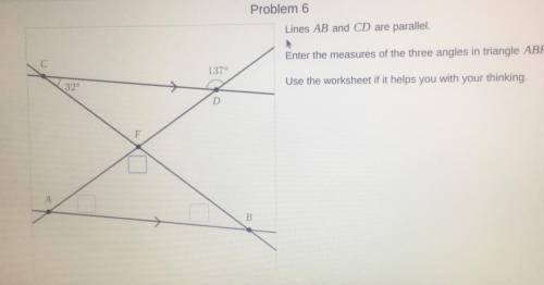 Could someone help me solve this? Lines AB and CD are parallel. Enter the measures of the three ang