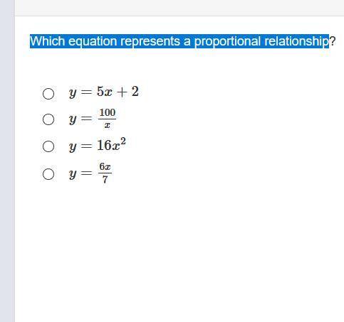 Which equation represents a proportional relationship