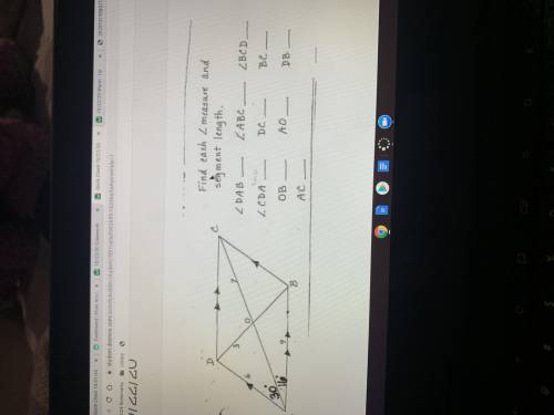 Find each angle measure and segment length