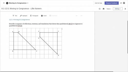 Describe a sequence of reflections, rotations, and translations that shows that quadrilateral ABCD