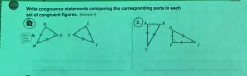 Write congruence statements comparing the corresponding parts in each set of congruent figures.