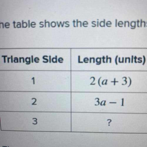 The perimeter of the triangle is 6a + 3 units. Write an expression in simplest form for the length