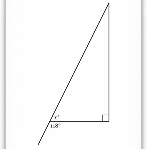 A side of the triangle below has been extended to form an exterior angle of 118°. Find the value of