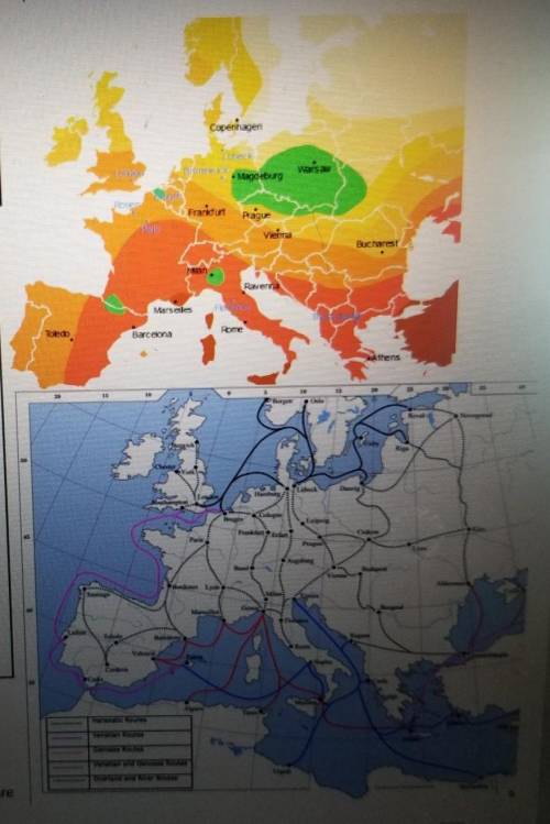 Compare the Spread of the Bubonic Plague Map (top) with the map of European Trade Routes (bottom).