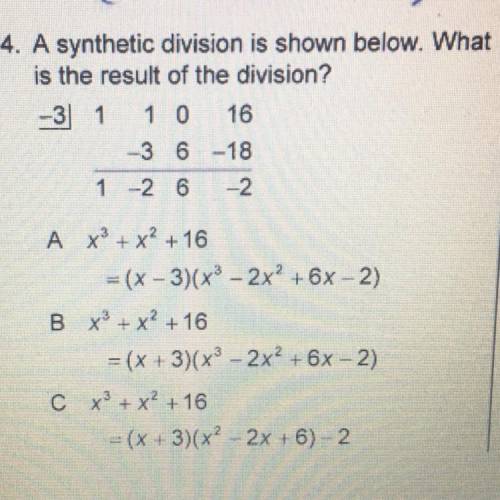 A synthetic division is shown below. What is the result of the division?