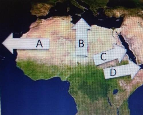 On the map above, what body if water is arrow A pointing to?

A. the Atlantic Ocean B. the Pacific